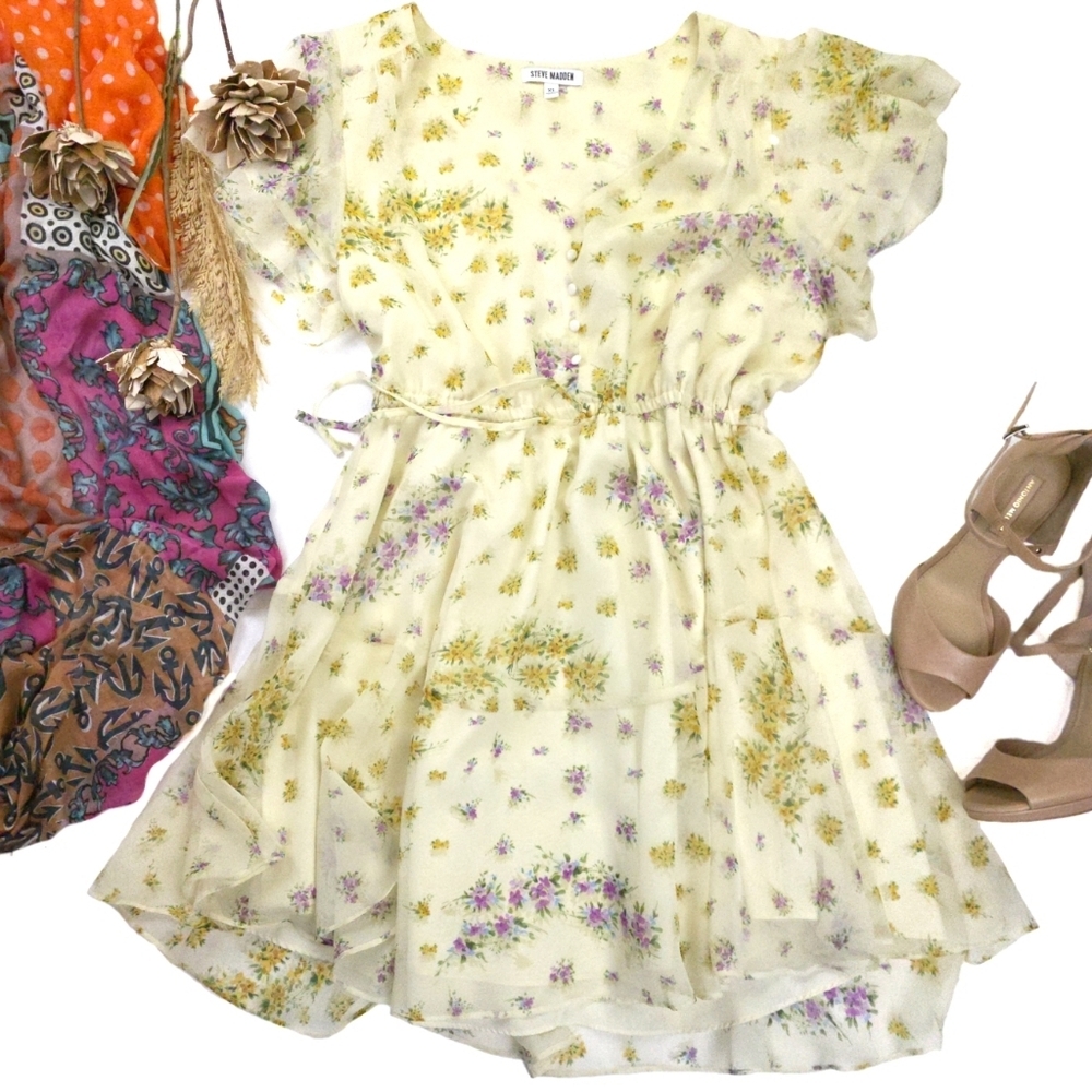 New Steve Madden Yellow Floral Dress XL - Picture 13 of 13